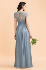 Chic Short Sleeves Lace Chiffon Bridesmaid Dress with Ruffles-misshow.com