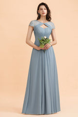 Chic Short Sleeves Lace Chiffon Bridesmaid Dress with Ruffles-misshow.com