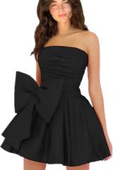 Stylish Sleeveless Ruched Short Homecoming Dresses Simple Mini Party Wear Dress with Bow