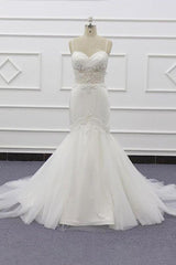 Chic Spaghetti Strap Beading Mermaid Elegant Wedding Dresses