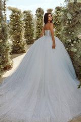 Chic Sweetheart A-line Sleeveless Glitter Tulle Wedding Dress With Train-misshow.com