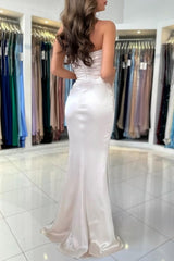 Chic sweetheart sleeveless column satin Evening dresses split front-misshow.com