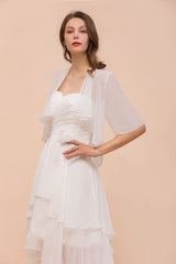 Chiffon Bridesmaid Dress 3/4 Sleeves Mini Knee Length Layers Special Occasion Dress with Wraps-misshow.com