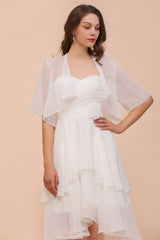 Chiffon Bridesmaid Dress 3/4 Sleeves Mini Knee Length Layers Special Occasion Dress with Wraps-misshow.com