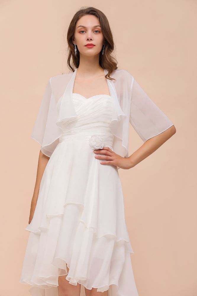 Chiffon Bridesmaid Dress 3/4 Sleeves Mini Knee Length Layers Special Occasion Dress with Wraps-misshow.com