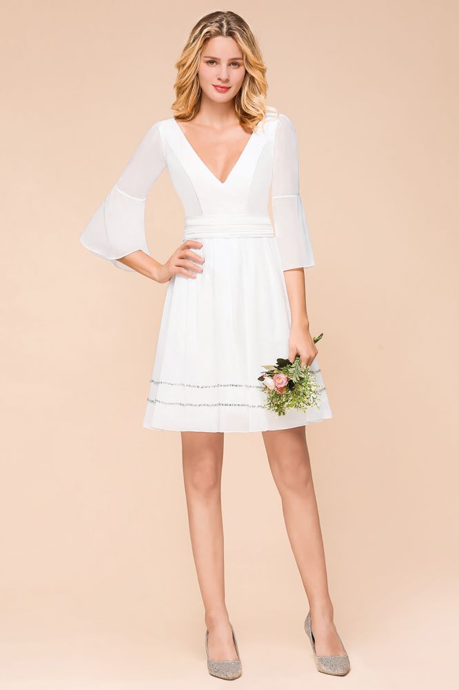 Chiffon Knee Length Simple Daily Casual Dress Beach Bridesmaid Dress-misshow.com