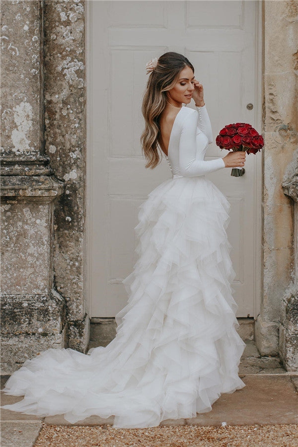 Find this Chic Deep V-neck White Wedding Dressat Misshow, available in everyone color and size you could possibly imagine, which makes picking out the perfect prom dress for your big day easily!