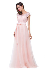 A plus size Pearl Pink bridesmaid dress made of 100D Chiffon,Lace are trendy for  . Shop MISSHOW with elaborately designed Lace,Appliques,Bow,Ribbons gowns for your bridesmaids.