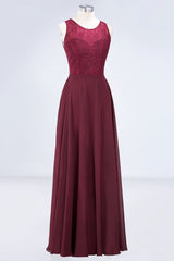 MISSHOW offers Crew Neck Floral Lace Evening Dress Floor Length Burgundy Bridesmaid Dress at a good price from Misshow