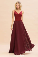 Cross Backless Floor Length Satin Evening Gowns Burgundy Bridesmaid Dress-misshow.com