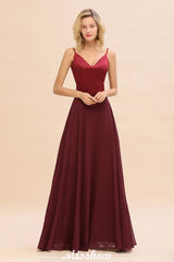 Cross Backless Floor Length Satin Evening Gowns Burgundy Bridesmaid Dress-misshow.com