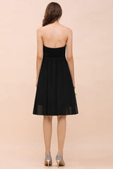 Cute Black knee length Bridesmaid Dress Sweetheart homecoming Dress for Girls-misshow.com