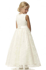 Cute Long A-line Jewel Lace Sleeveless Floor length Flower Girl Dress-misshow.com