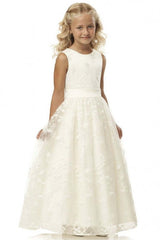 Cute Long A-line Jewel Lace Sleeveless Floor length Flower Girl Dress-misshow.com