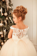 Cute Long Princess Tulle Lace Full Length Flower Girl Dress-misshow.com