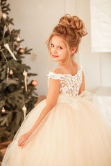 Cute Long Princess Tulle Lace Full Length Flower Girl Dress-misshow.com