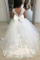 Cute Tulle Ivory Sleeveless Flower Girls Dresses Ball Gown-misshow.com