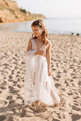 Cute White Boho Sleeveless Flower Girls Dress With Lace-misshow.com