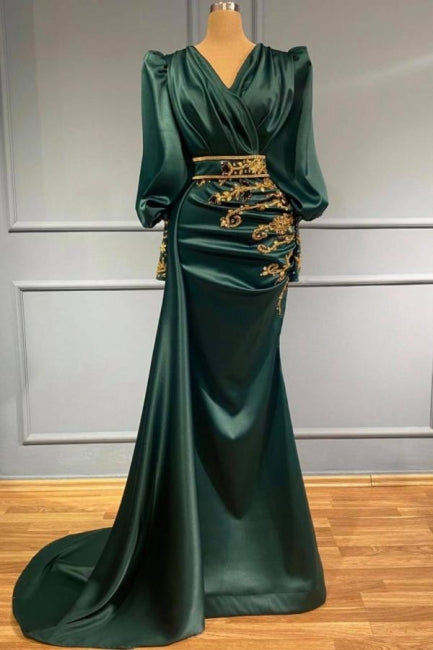 Dark Green Long Evening Dresses | Prom dresses with sleeves-misshow.com