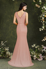 Deep V neck Sleeveless Split Front Floor-Length Prom dress-misshow.com