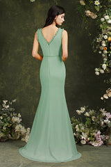 Deep V neck Sleeveless Split Front Floor-Length Prom dress-misshow.com