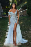 Deluxe Floor Length Sweetheart Sleeveless One Shoulder Sequined Prom Dress with Split