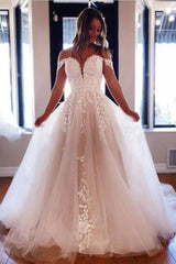 Designer A-Line Off-the-shoulder V-neck Wedding Dresses With Lace-misshow.com