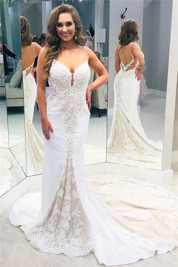 Find this Chic Deep V-neck White Wedding Dressat Misshow, available in everyone color and size you could possibly imagine, which makes picking out the perfect prom dress for your big day easily!