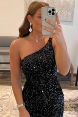 Designer Black One Shoulder Sleeveless Short Homecoming Dresses-misshow.com