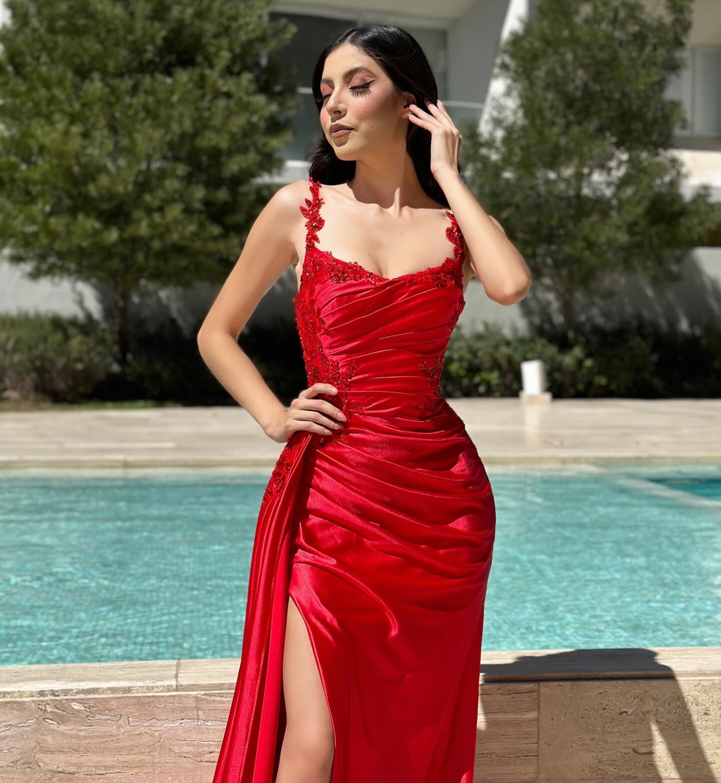 Designer Column Satin Off-The-Shoulder Sleeveless Prom Dress With Ruffles Split Front