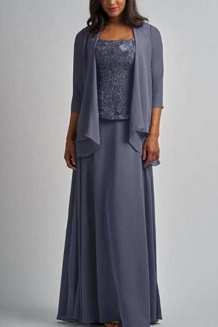 Designer Long Chiffon Lace Mother of The Bride Dress with Jacket