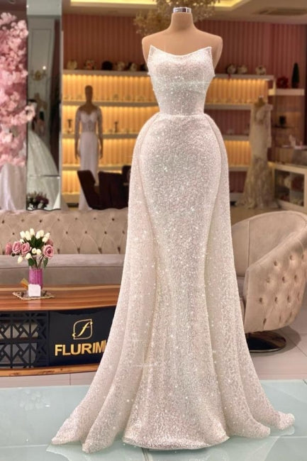 Designer Long Ivory Strapless Mermaid Prom Dresses With Glitter-misshow.com