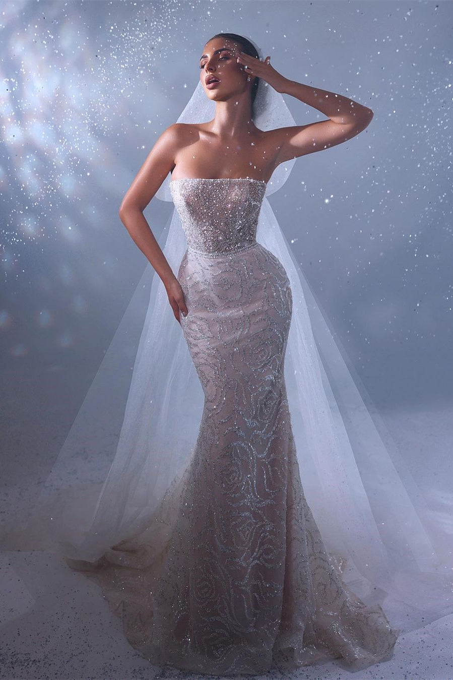 Designer Long Mermaid Sleeveless Lace Wedding Dress With Train-misshow.com