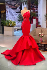 Designer Long Red Sleeveless Mermaid Prom dresses-misshow.com