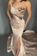 Designer Long Sweetheart Sleeveless Split Mermaid Evening Dresses With Glitter-misshow.com