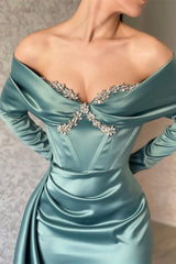 Designer Off-the-shoulder Long Sleeves Glitter Mermaid Prom Dress With Glitter-misshow.com