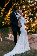 Designer Off-the-shoulder Long Sleeves Mermaid Wedding Dresses With Lace-misshow.com