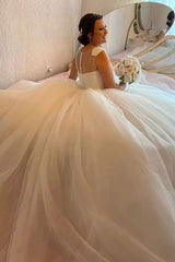 Designer Princess Long A-line Sequined Sleeveless Wedding Dresses-misshow.com