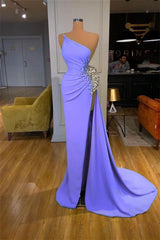 Designer Purple One Shoulder Beading Sleeveless Prom Dress With Slit-misshow.com