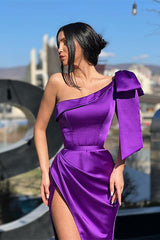 Designer Purple One Shoulder Long Prom Dress With Slit-misshow.com