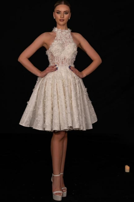 Designer Short A-line Lace Beading Sequined Sleeveless Wedding Dress