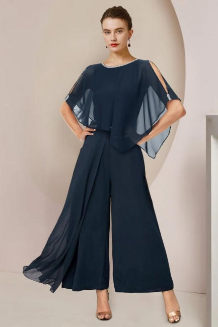 Designer Two Pieces Chiffon Scoop Cap Sleeve Bridesmaid Dresses With Ruffles