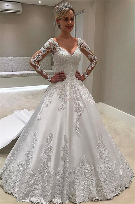 Designer Wedding Dresses with Sleeves | Lace wedding dress A-line-misshow.com