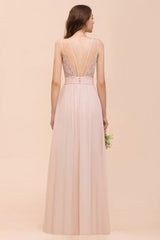 Dusty Pink Sleeveless A-line Wedding Guest Dress Beach Bridesmaid Dress-misshow.com