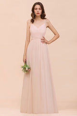 Dusty Pink Sleeveless A-line Wedding Guest Dress Beach Bridesmaid Dress-misshow.com