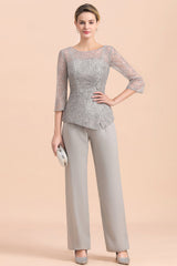 Elegant 3/4 Sleeves Lace Chiffon Affordable Mother of Bride Jumpsuit Online-misshow.com