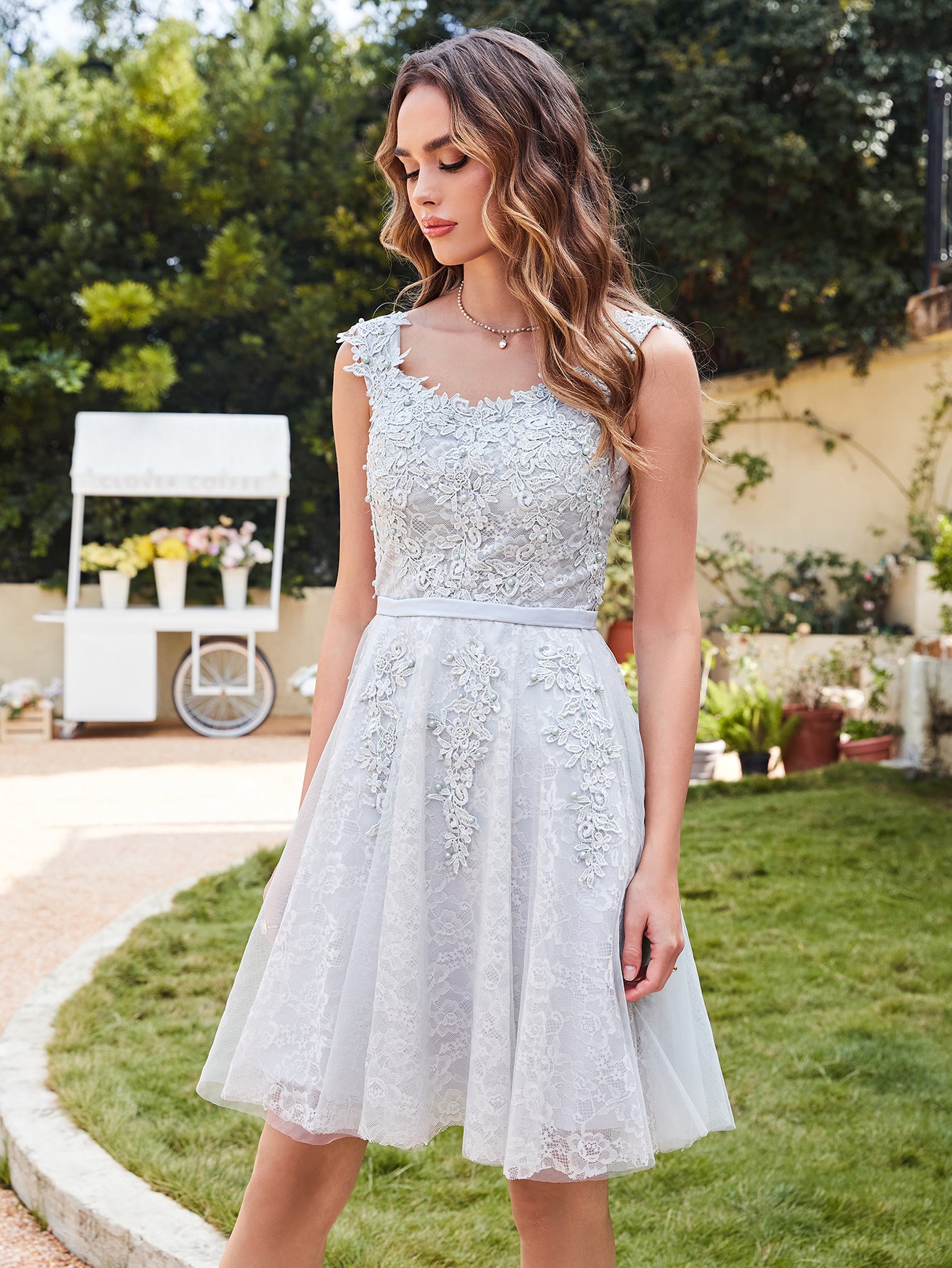 Elegant A-Line Scoop Sleeveless Lace Prom Dresses