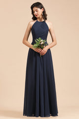 Elegant A-line Sleeveless V-Neck Ruffle Chiffon Lace Bridesmaid Dresses-misshow.com