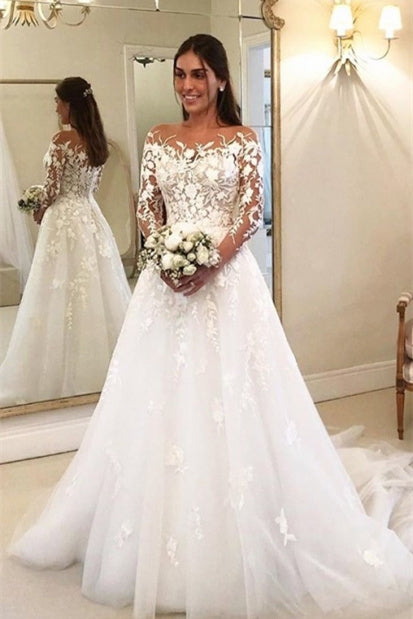 Elegant A Line Wedding Dresses With Sleeves Wedding dresses with lace-misshow.com