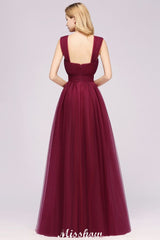 MISSHOW offers Elegant aline Sleeveless Tulle Evening Maxi Gown Burgundy Straps Bridesmaid Dress at a good price from Tulle to A-line Floor-length them. Lightweight yet affordable home,beach,swimming useBridesmaid Dresses.